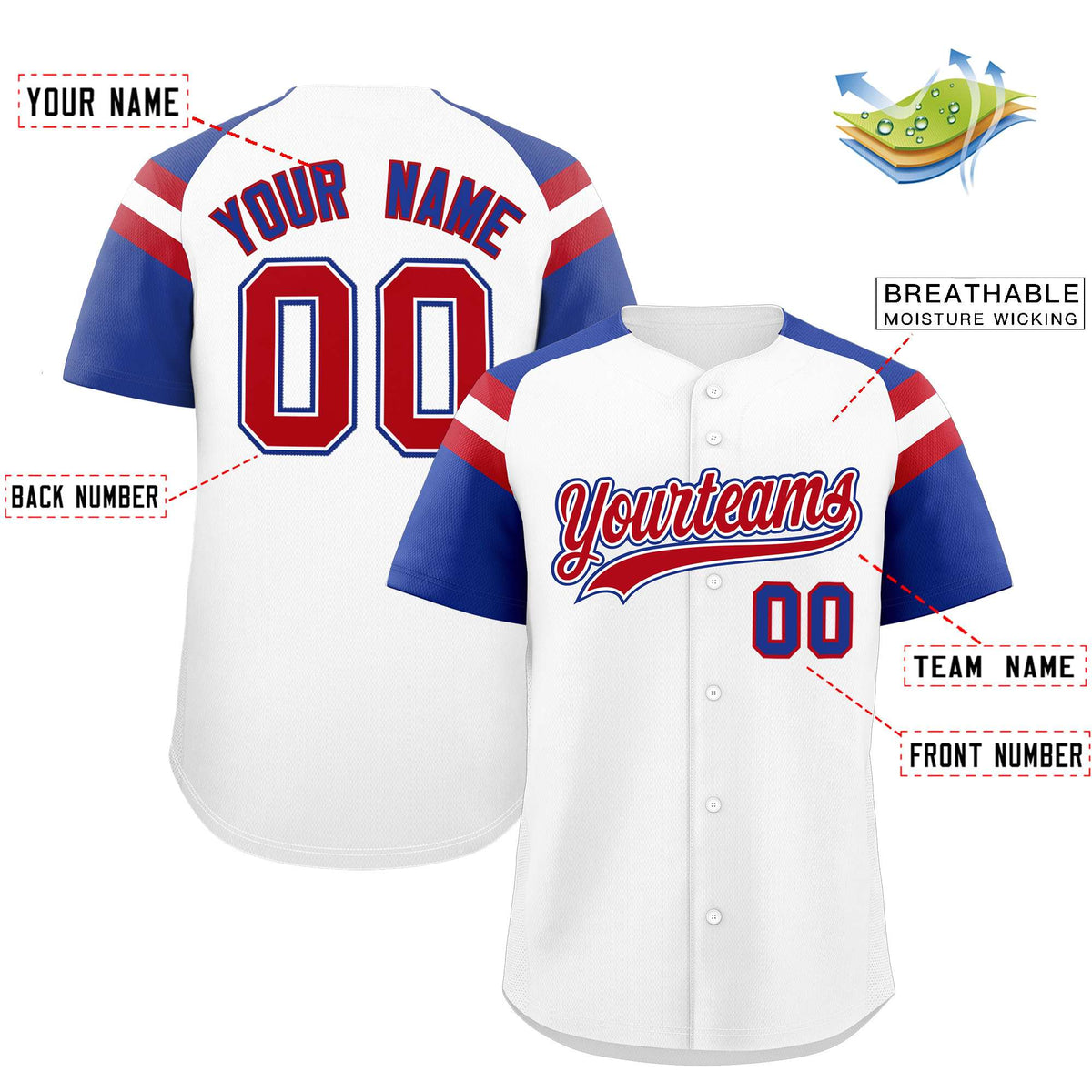 Custom White Royal Contrast Raglan Sleeves Authentic Baseball Jersey| KXKSHOP