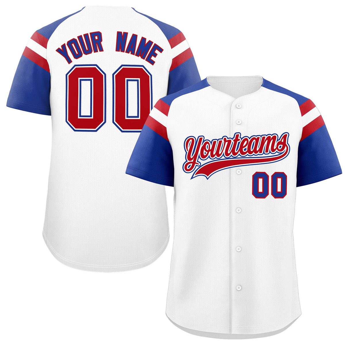 Custom White Royal Contrast Raglan Sleeves Authentic Baseball Jersey| KXKSHOP
