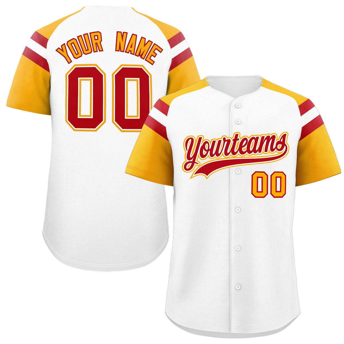 Custom White Yellow Contrast Raglan Sleeves Authentic Baseball Jersey| KXKSHOP