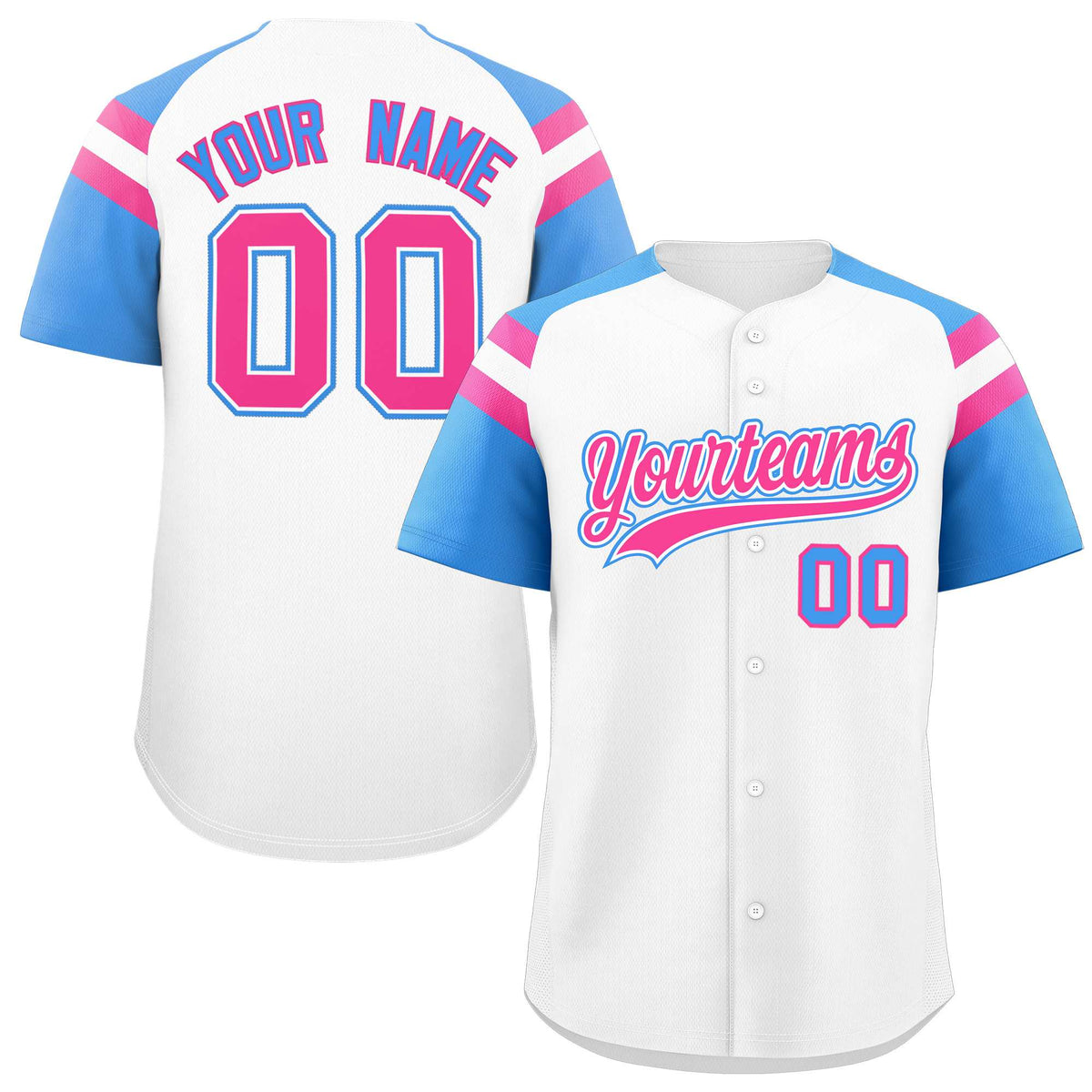 Custom White Powder Blue Contrast Raglan Sleeves Authentic Baseball Jersey| KXKSHOP
