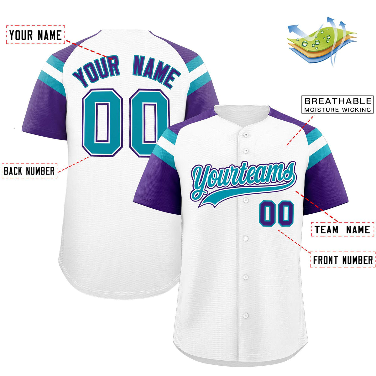 Custom White Purple Contrast Raglan Sleeves Authentic Baseball Jersey| KXKSHOP