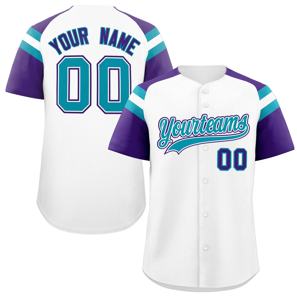 Custom White Purple Contrast Raglan Sleeves Authentic Baseball Jersey| KXKSHOP