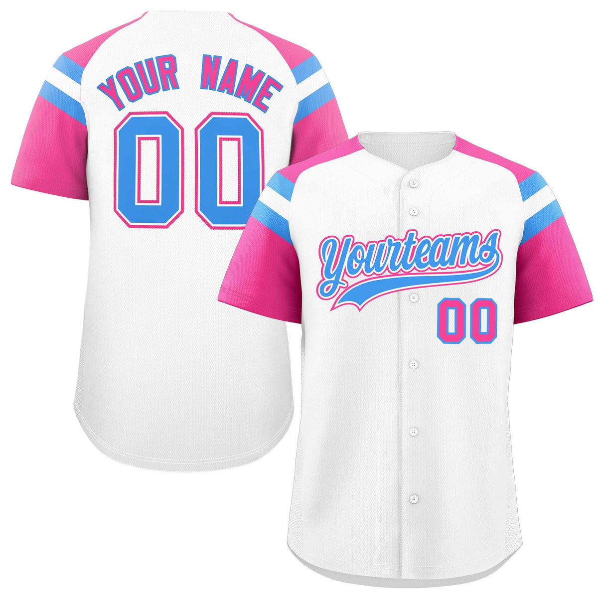 Custom White Pink Contrast Raglan Sleeves Authentic Baseball Jersey| KXKSHOP