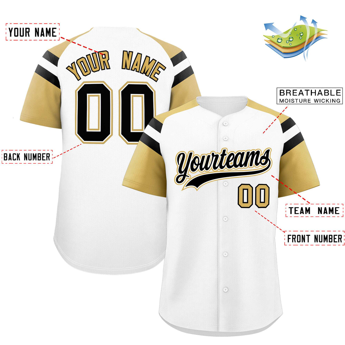 Custom White Old Gold Contrast Raglan Sleeves Authentic Baseball Jersey| KXKSHOP