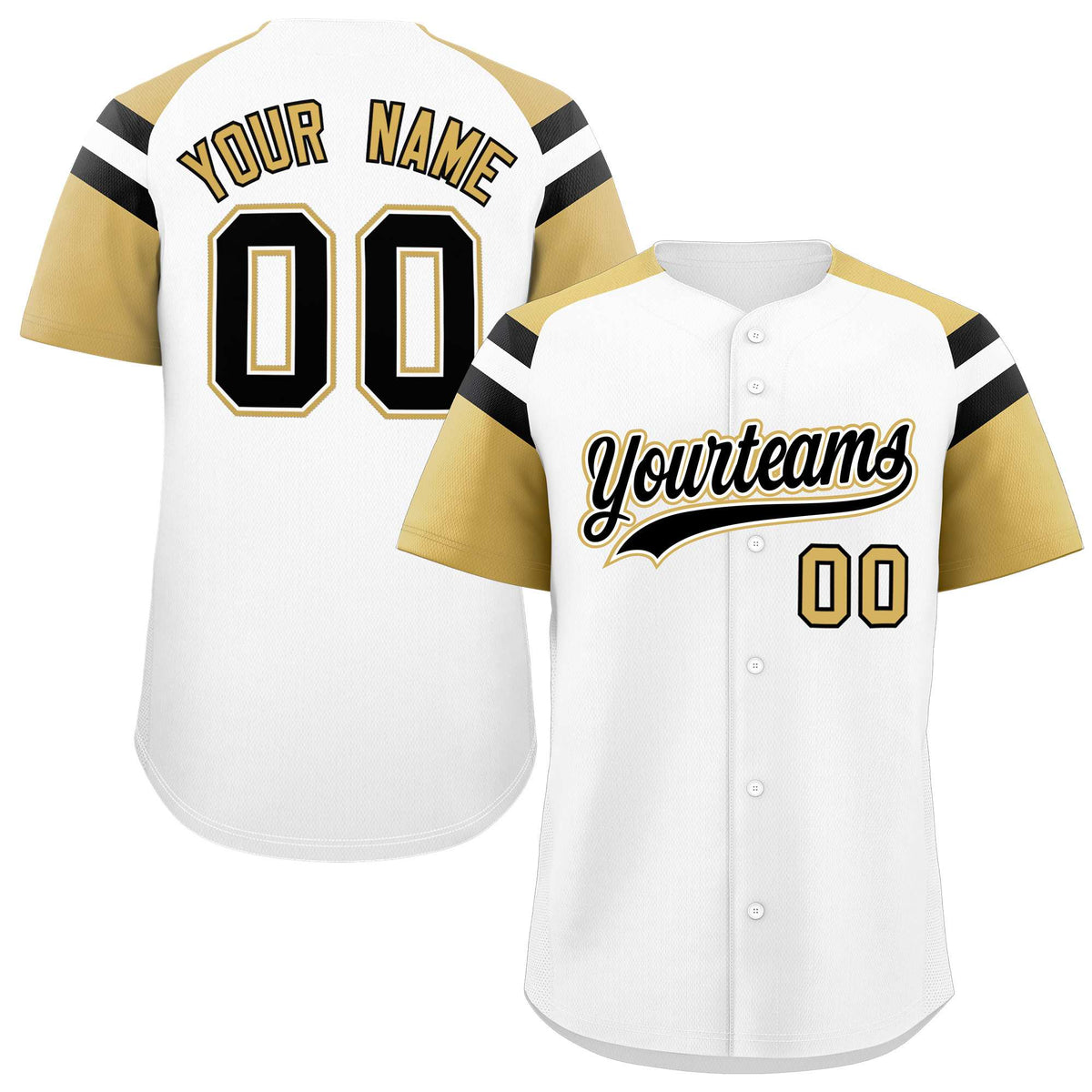 Custom White Old Gold Contrast Raglan Sleeves Authentic Baseball Jersey| KXKSHOP