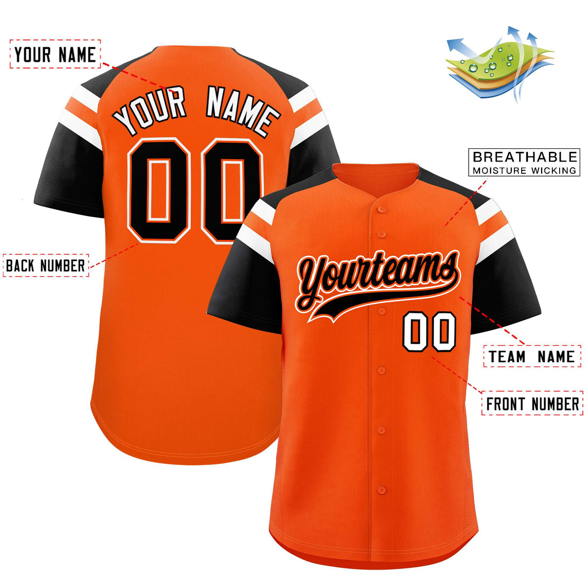 Custom Orange Black Contrast Raglan Sleeves Authentic Baseball Jersey| KXKSHOP