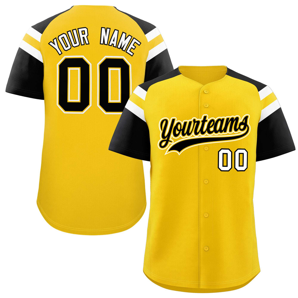 Custom Gold Black Contrast Raglan Sleeves Authentic Baseball Jersey| KXKSHOP