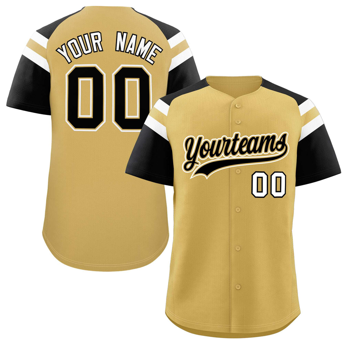 Custom Old Gold Black Contrast Raglan Sleeves Authentic Baseball Jersey| KXKSHOP