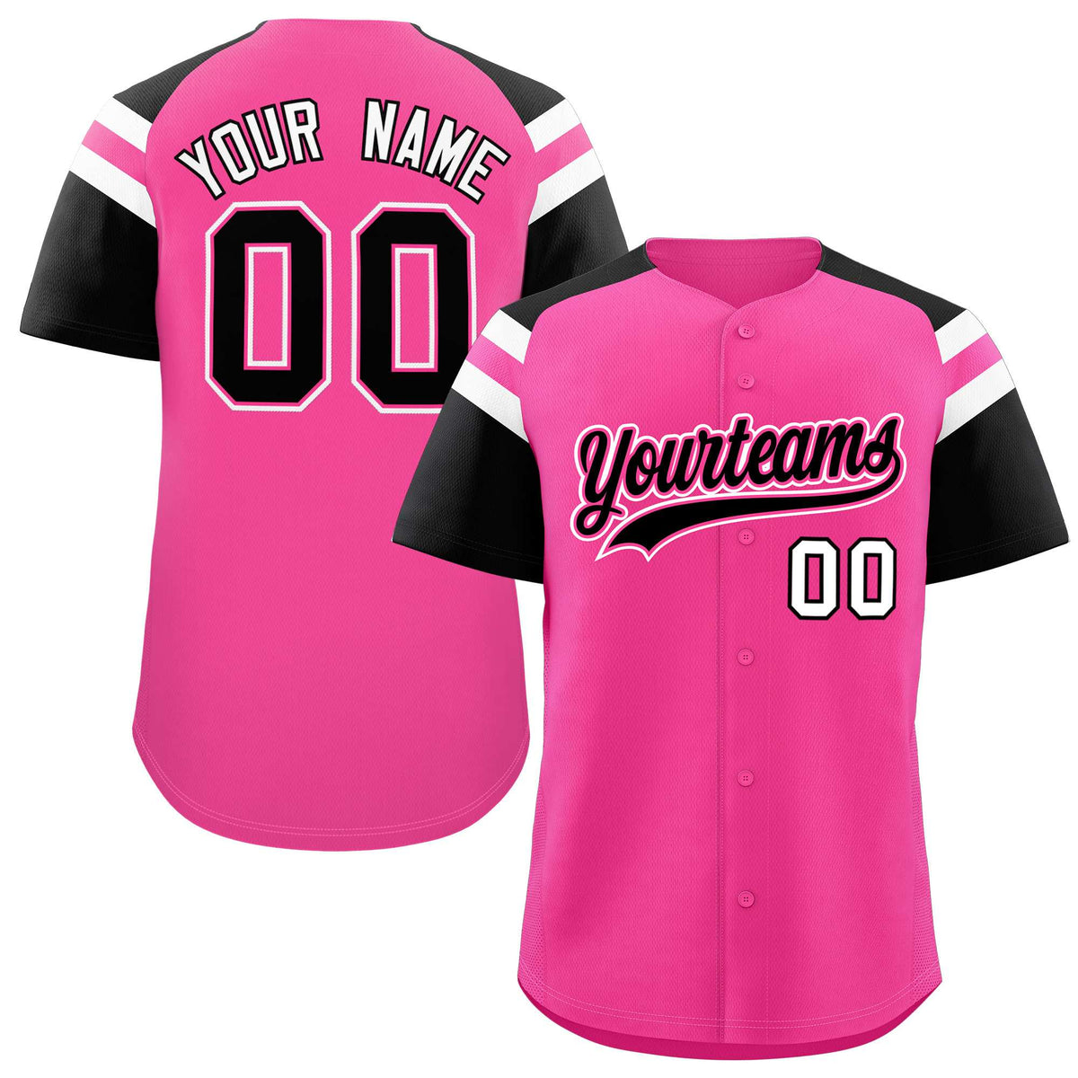 Custom Pink Black Contrast Raglan Sleeves Authentic Baseball Jersey| KXKSHOP