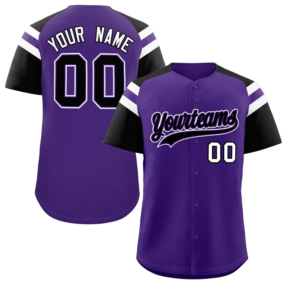Custom Purple Black Contrast Raglan Sleeves Authentic Baseball Jersey| KXKSHOP