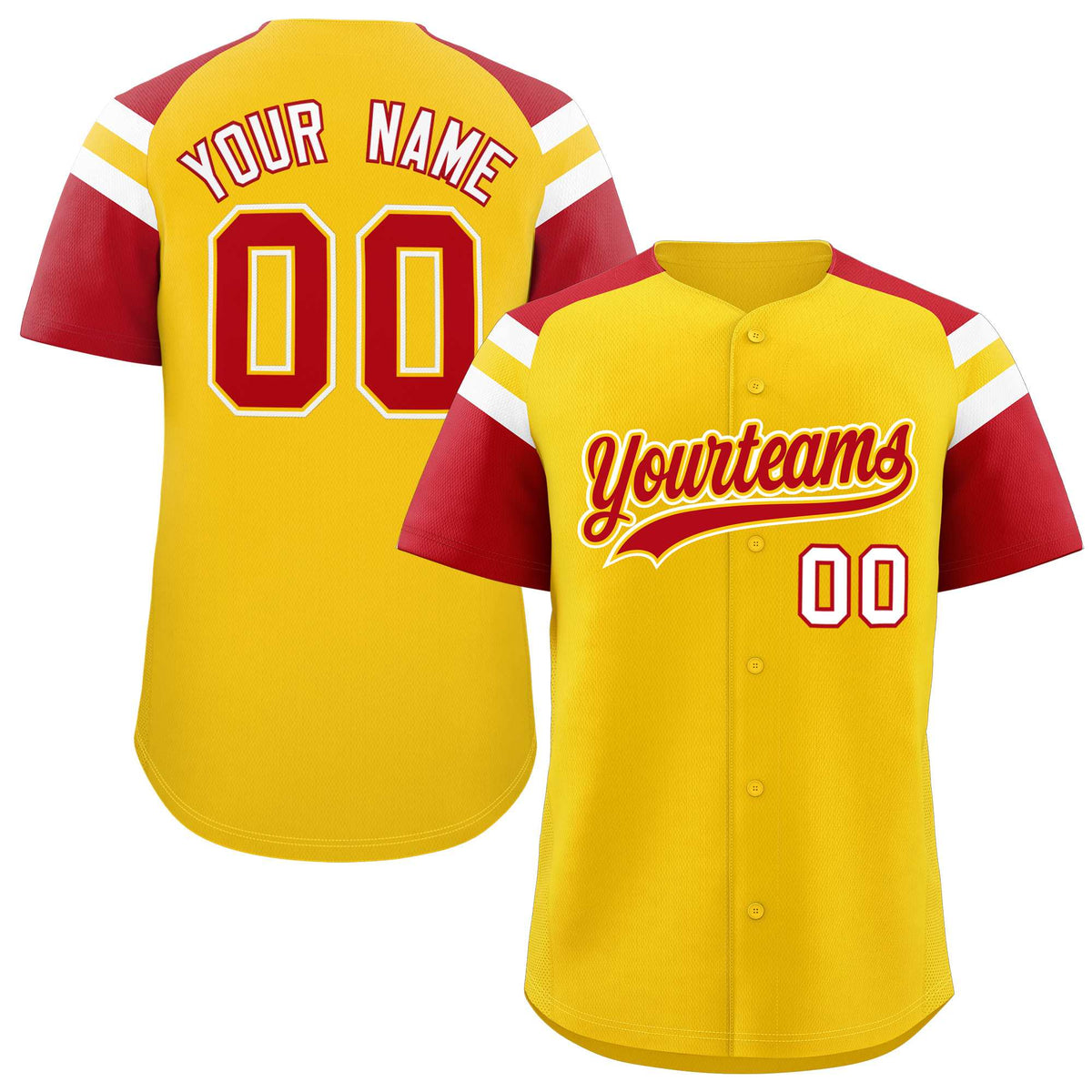 Custom Gold Red Contrast Raglan Sleeves Authentic Baseball Jersey| KXKSHOP