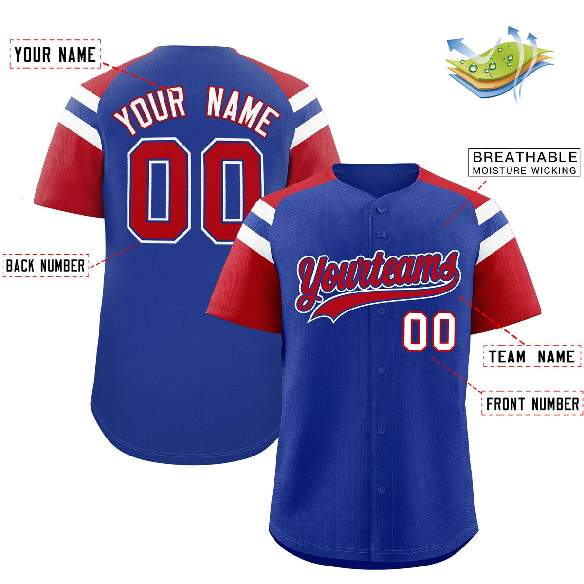 Custom Royal Red Contrast Raglan Sleeves Authentic Baseball Jersey| KXKSHOP