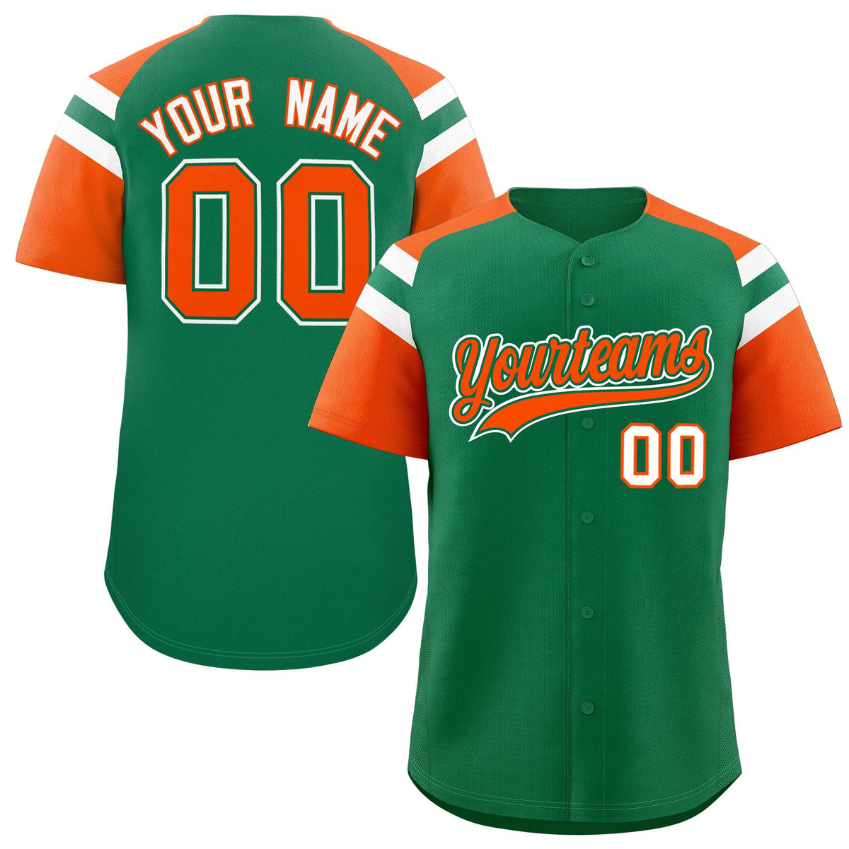 Custom Kelly Green Orange Contrast Raglan Sleeves Authentic Baseball Jersey| KXKSHOP