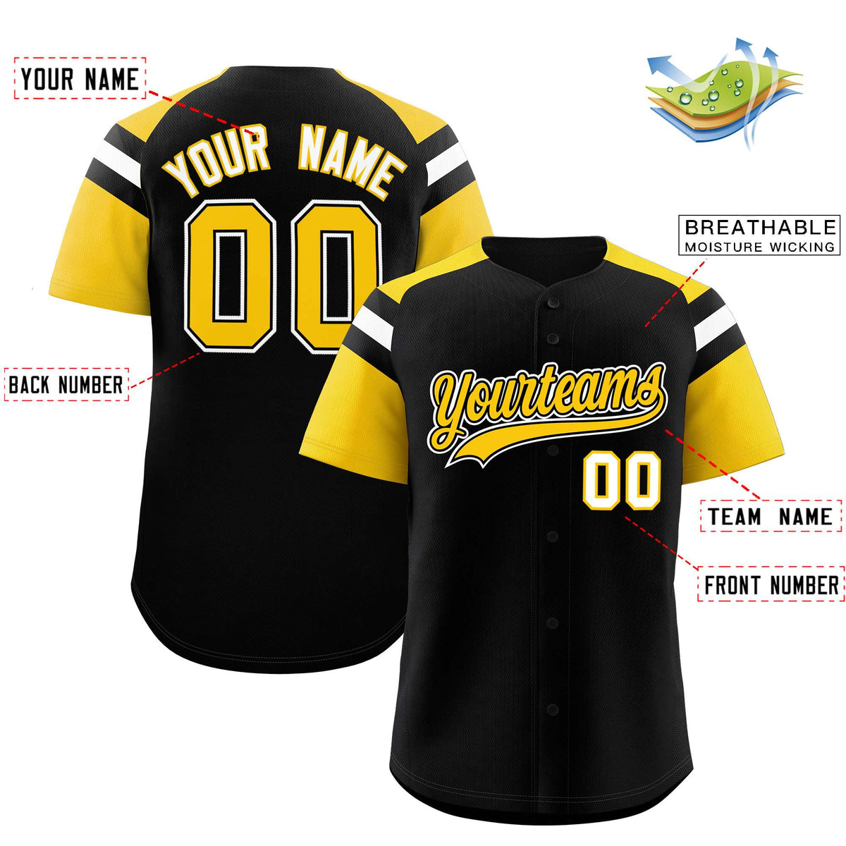 Custom Black Gold Contrast Raglan Sleeves Authentic Baseball Jersey| KXKSHOP