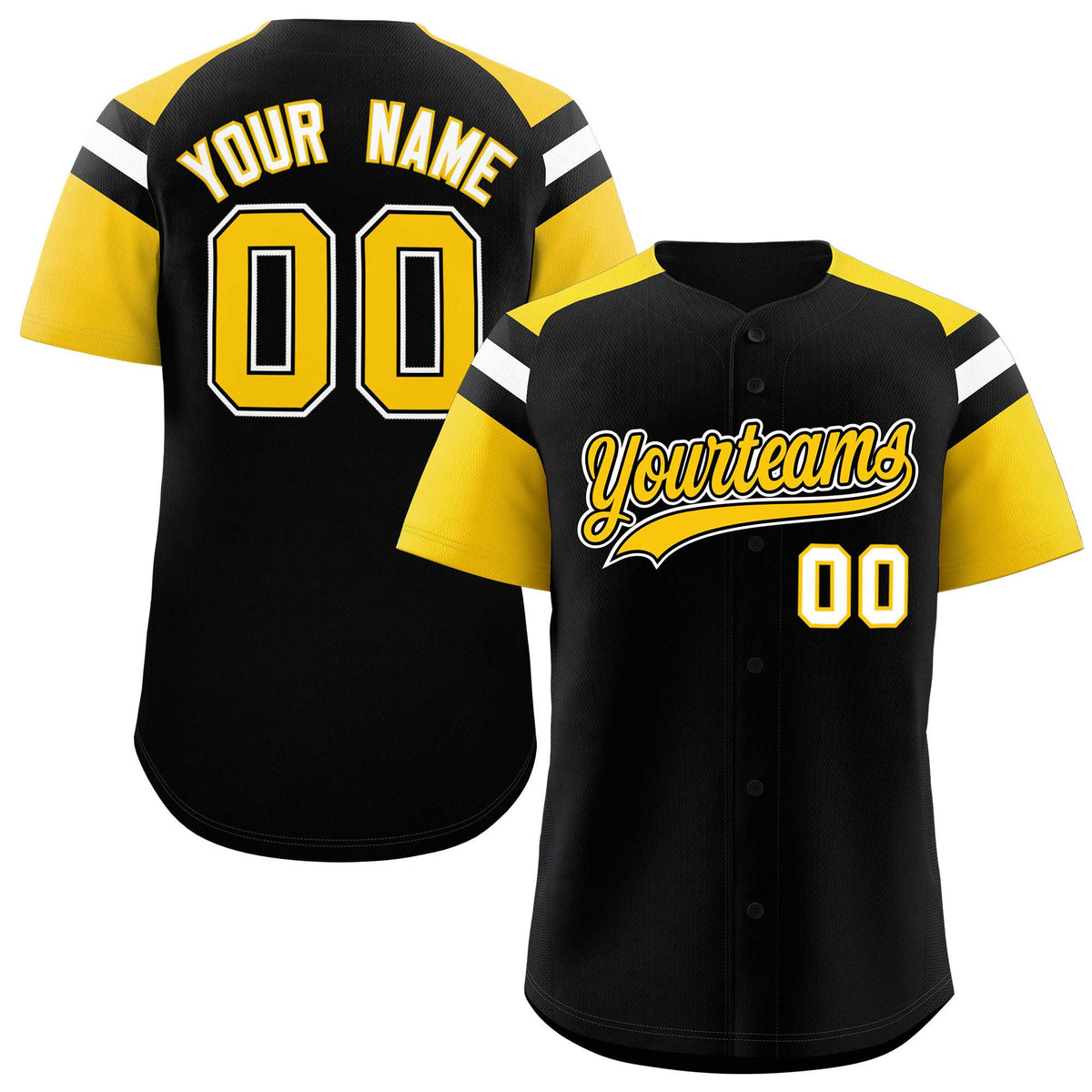 Custom Black Gold Contrast Raglan Sleeves Authentic Baseball Jersey| KXKSHOP