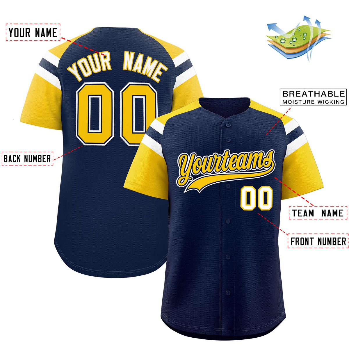 Custom Navy Gold Contrast Raglan Sleeves Authentic Baseball Jersey| KXKSHOP