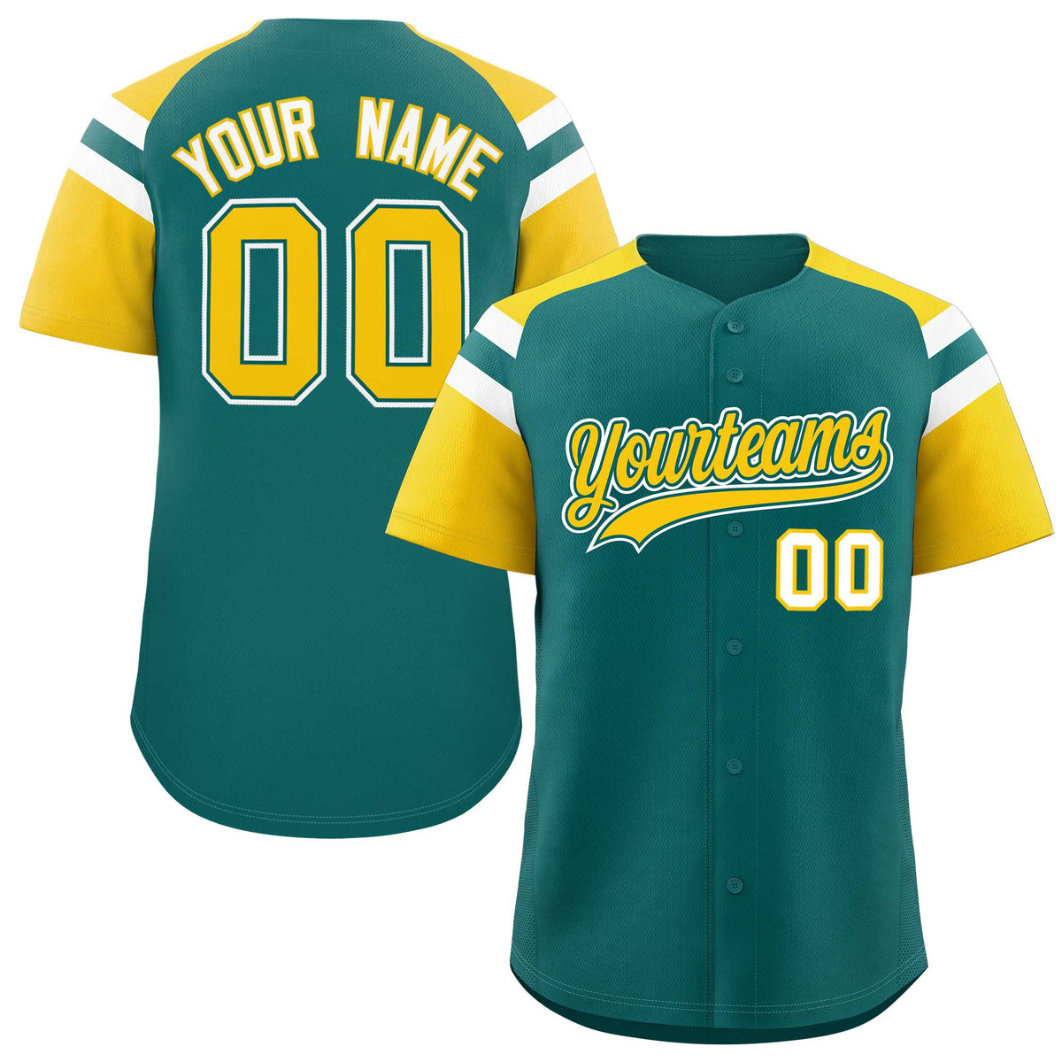 Custom Aqua Gold Contrast Raglan Sleeves Authentic Baseball Jersey| KXKSHOP