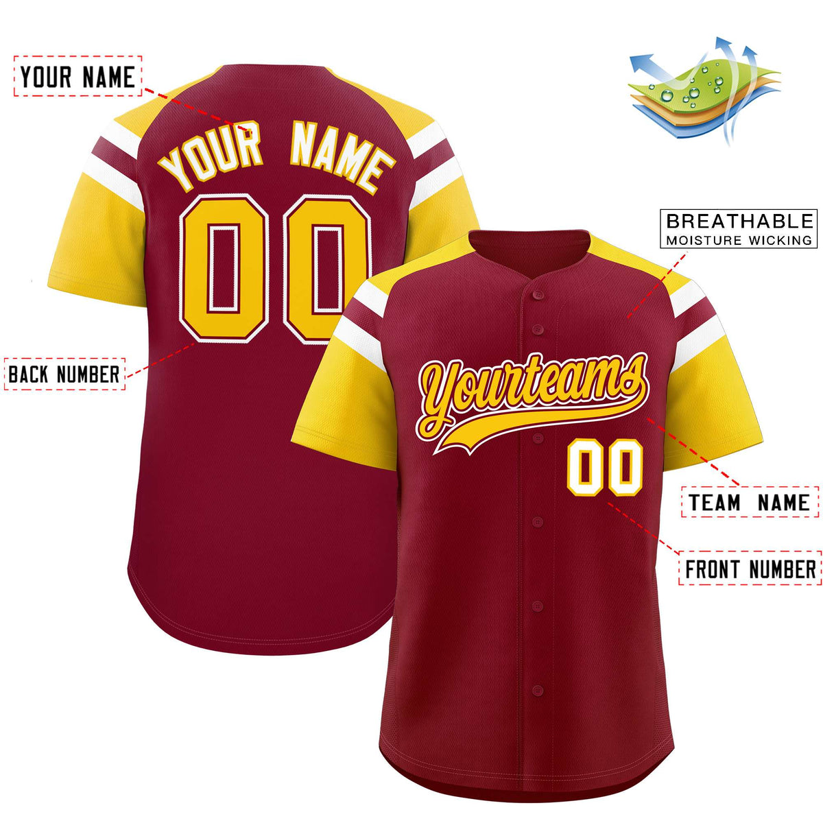Custom Crimson Gold Contrast Raglan Sleeves Authentic Baseball Jersey| KXKSHOP