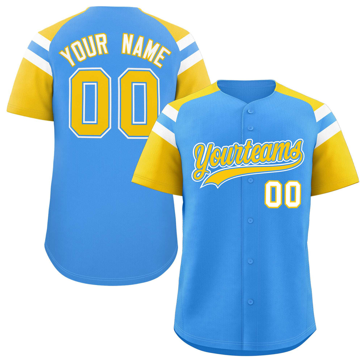 Custom Powder Blue Gold Contrast Raglan Sleeves Authentic Baseball Jersey| KXKSHOP