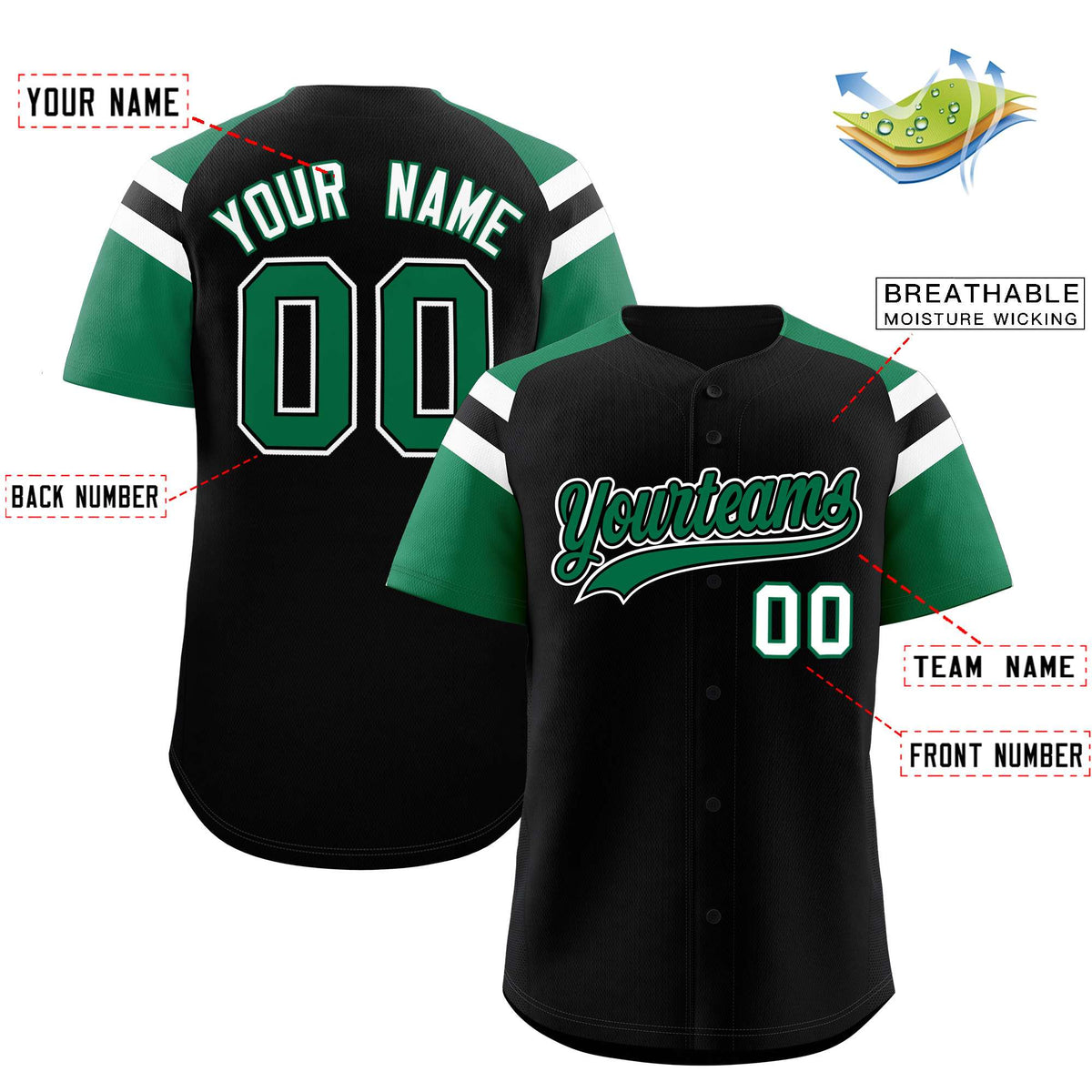 Custom Black Kelly Green Contrast Raglan Sleeves Authentic Baseball Jersey| KXKSHOP