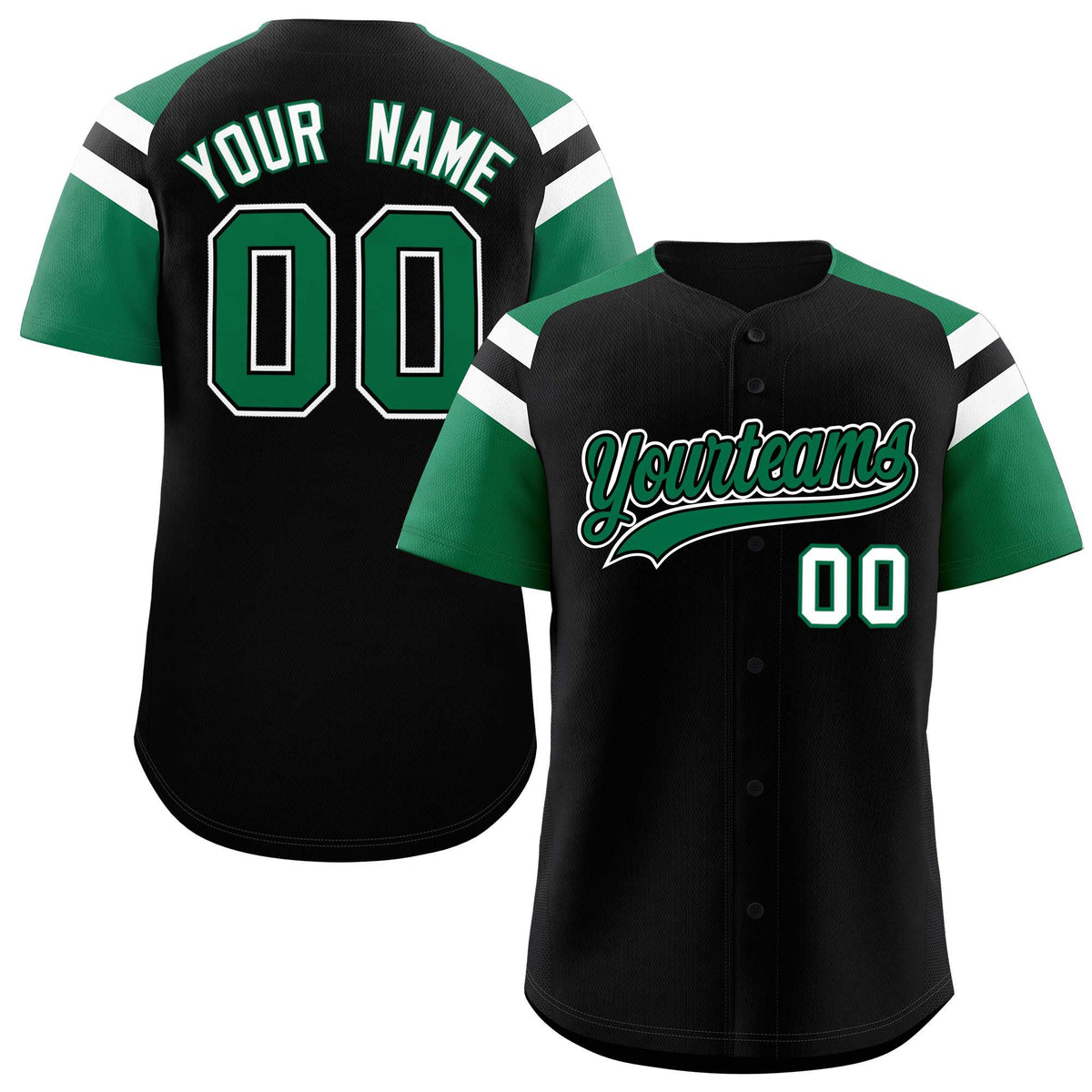 Custom Black Kelly Green Contrast Raglan Sleeves Authentic Baseball Jersey| KXKSHOP