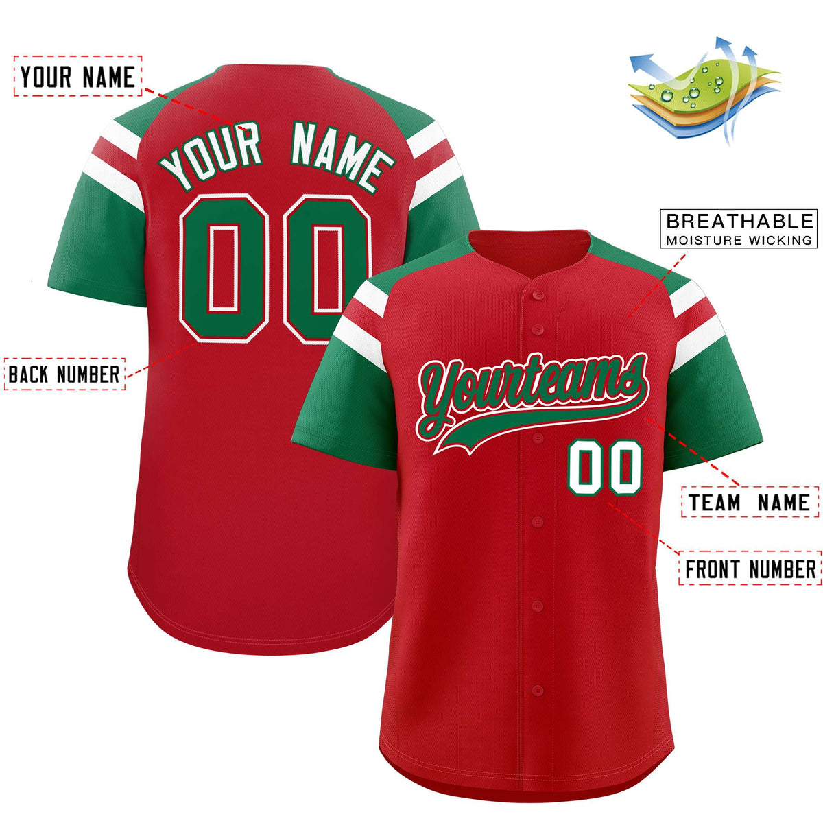 Custom Red Kelly Green Contrast Raglan Sleeves Authentic Baseball Jersey| KXKSHOP