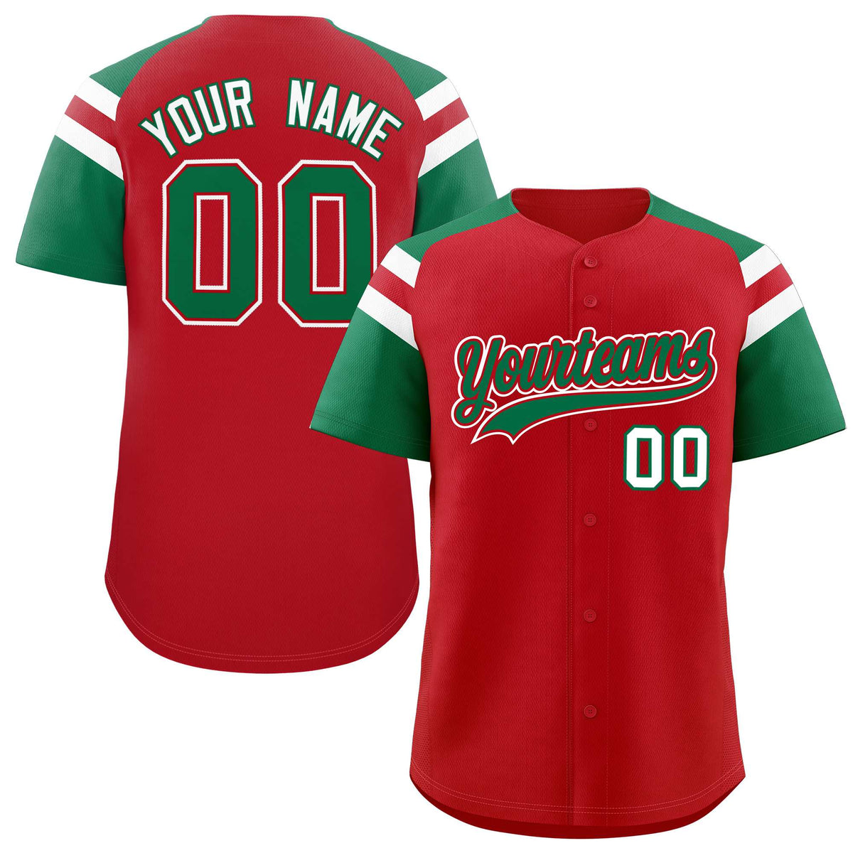 Custom Red Kelly Green Contrast Raglan Sleeves Authentic Baseball Jersey| KXKSHOP