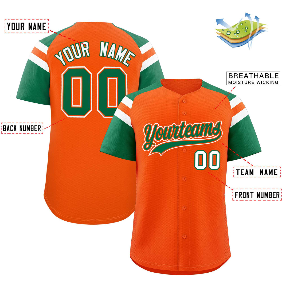 Custom Orange Kelly Green Contrast Raglan Sleeves Authentic Baseball Jersey| KXKSHOP