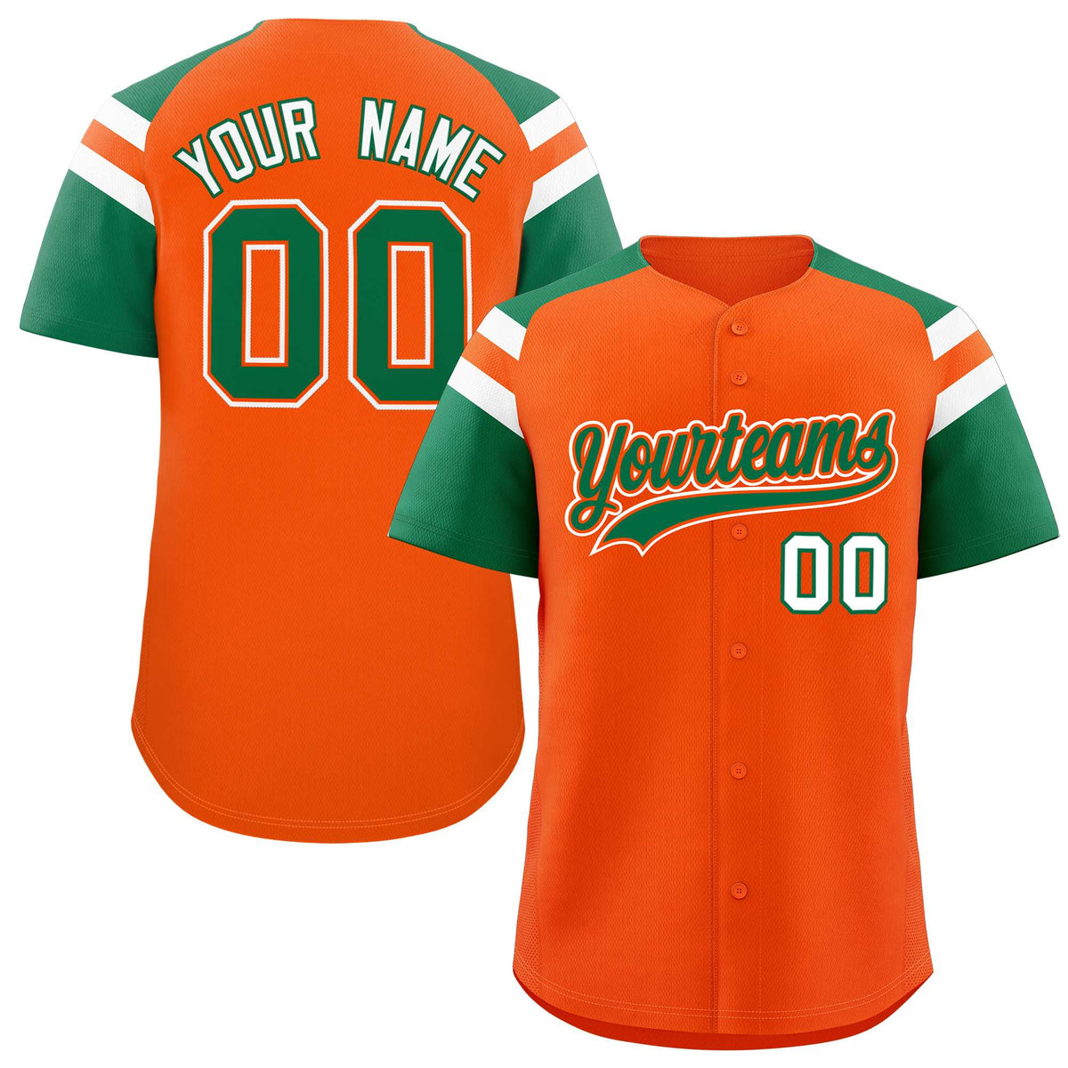 Custom Orange Kelly Green Contrast Raglan Sleeves Authentic Baseball Jersey| KXKSHOP