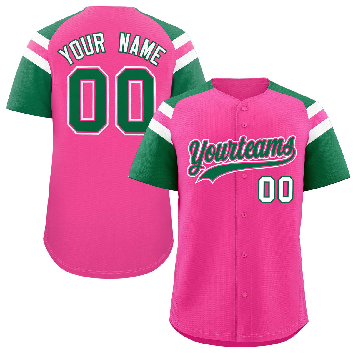 Custom Pink Kelly Green Contrast Raglan Sleeves Authentic Baseball Jersey| KXKSHOP