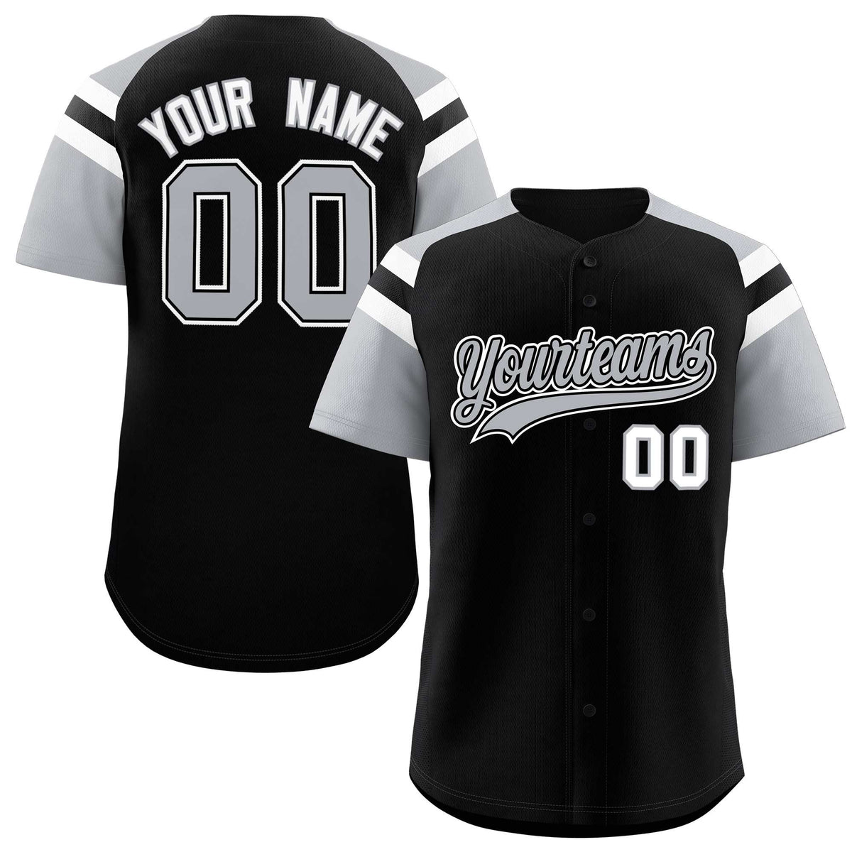 Custom Black Silver Contrast Raglan Sleeves Authentic Baseball Jersey| KXKSHOP