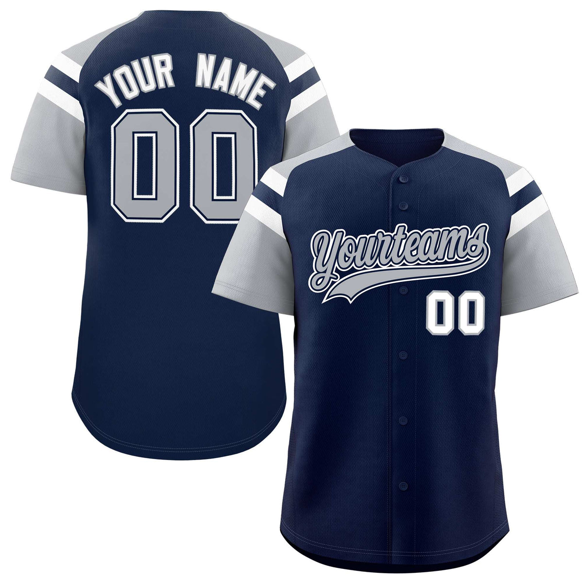 Custom Navy Silver Contrast Raglan Sleeves Authentic Baseball Jersey| KXKSHOP