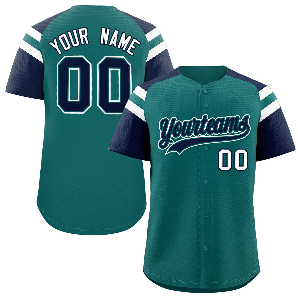 Custom Aqua Navy Contrast Raglan Sleeves Authentic Baseball Jersey| KXKSHOP