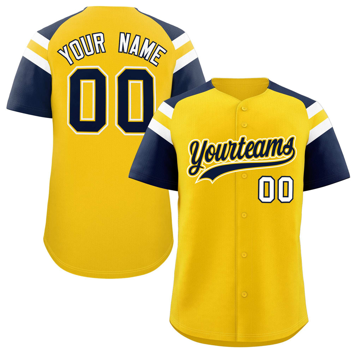 Custom Gold Navy Contrast Raglan Sleeves Authentic Baseball Jersey| KXKSHOP