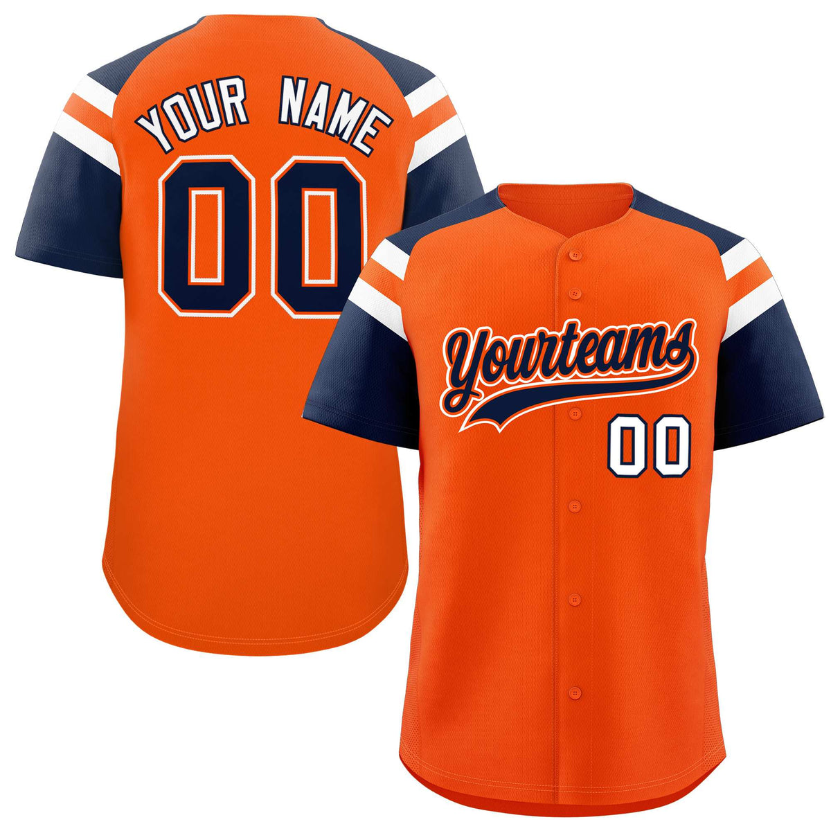Custom Orange Navy Contrast Raglan Sleeves Authentic Baseball Jersey| KXKSHOP