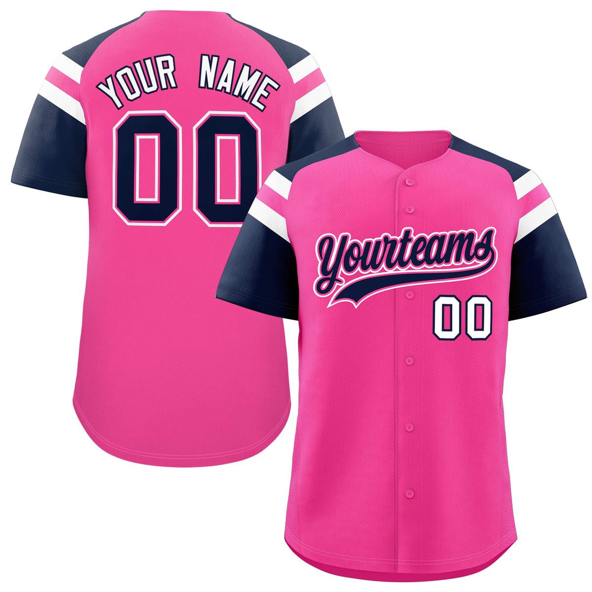 Custom Pink Navy Contrast Raglan Sleeves Authentic Baseball Jersey| KXKSHOP