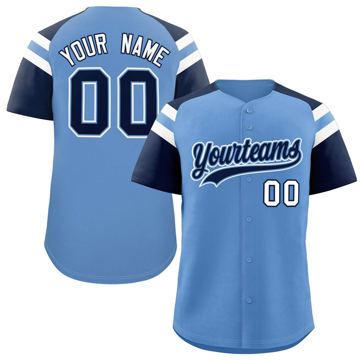 Custom Light Blue Navy Contrast Raglan Sleeves Authentic Baseball Jersey| KXKSHOP