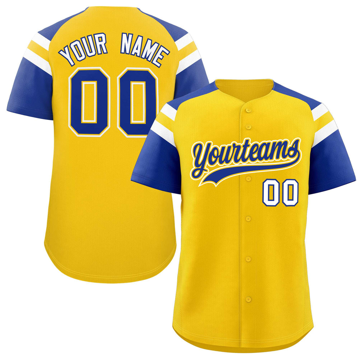 Custom Gold Royal Contrast Raglan Sleeves Authentic Baseball Jersey| KXKSHOP
