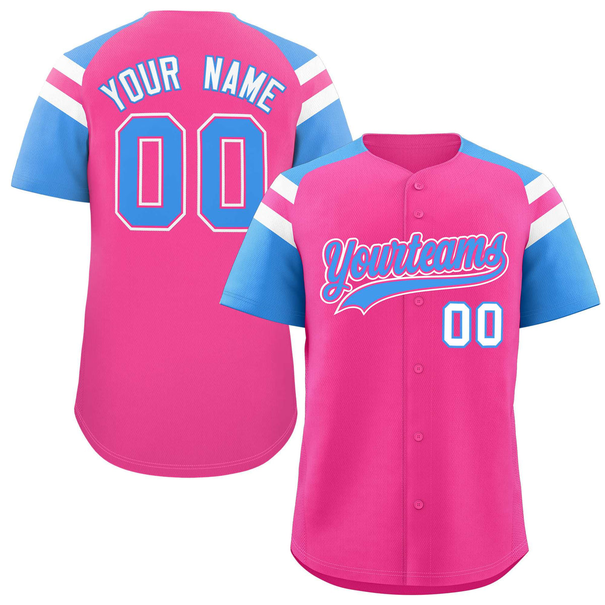 Custom Pink Powder Blue Contrast Raglan Sleeves Authentic Baseball Jersey| KXKSHOP