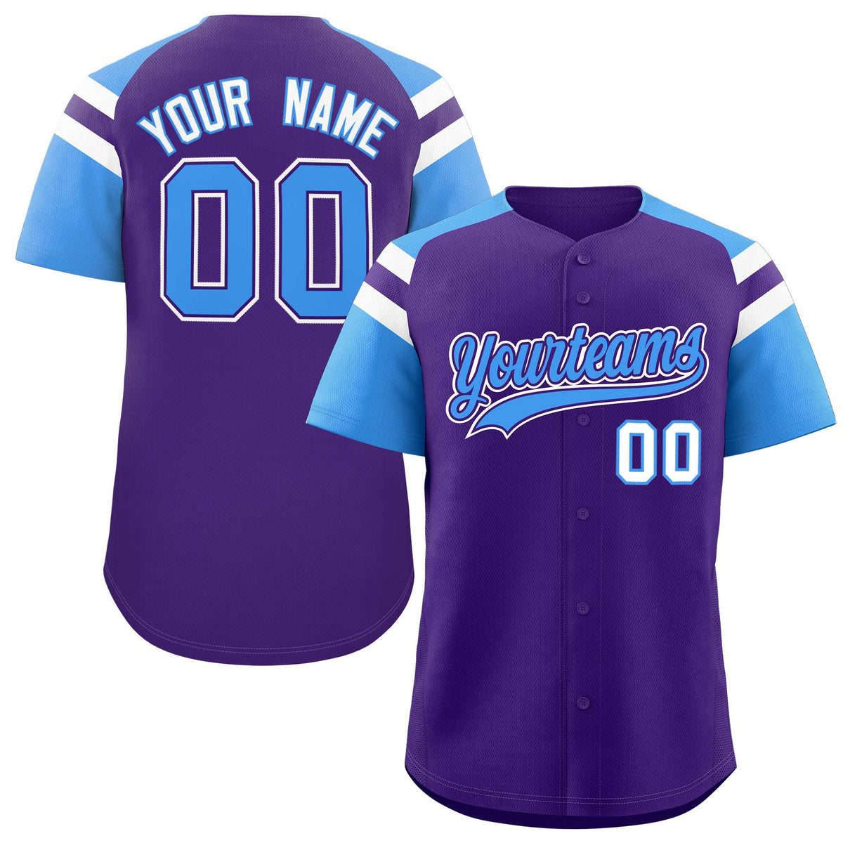 Custom Purple Powder Blue Contrast Raglan Sleeves Authentic Baseball Jersey| KXKSHOP