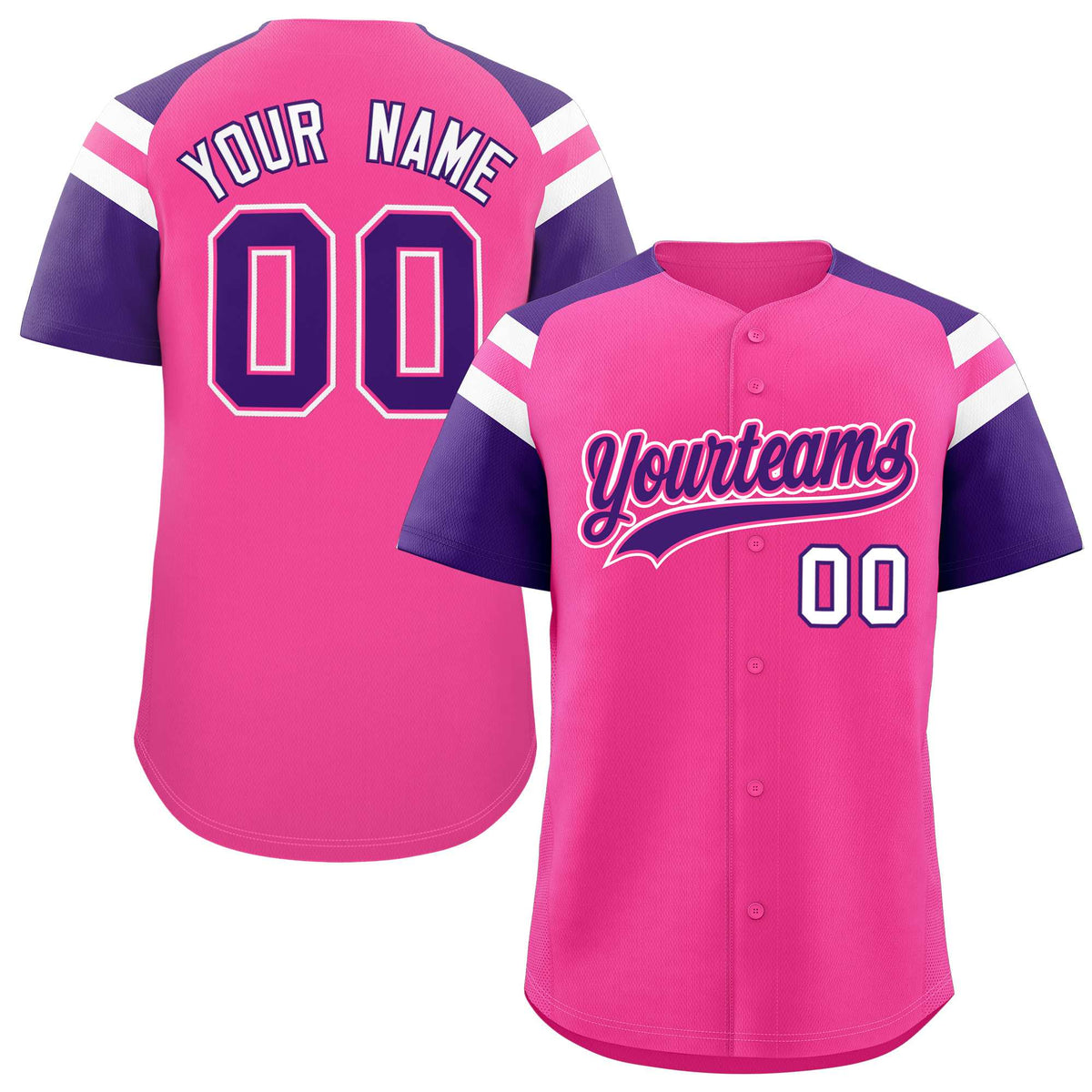 Custom Pink Purple Contrast Raglan Sleeves Authentic Baseball Jersey| KXKSHOP