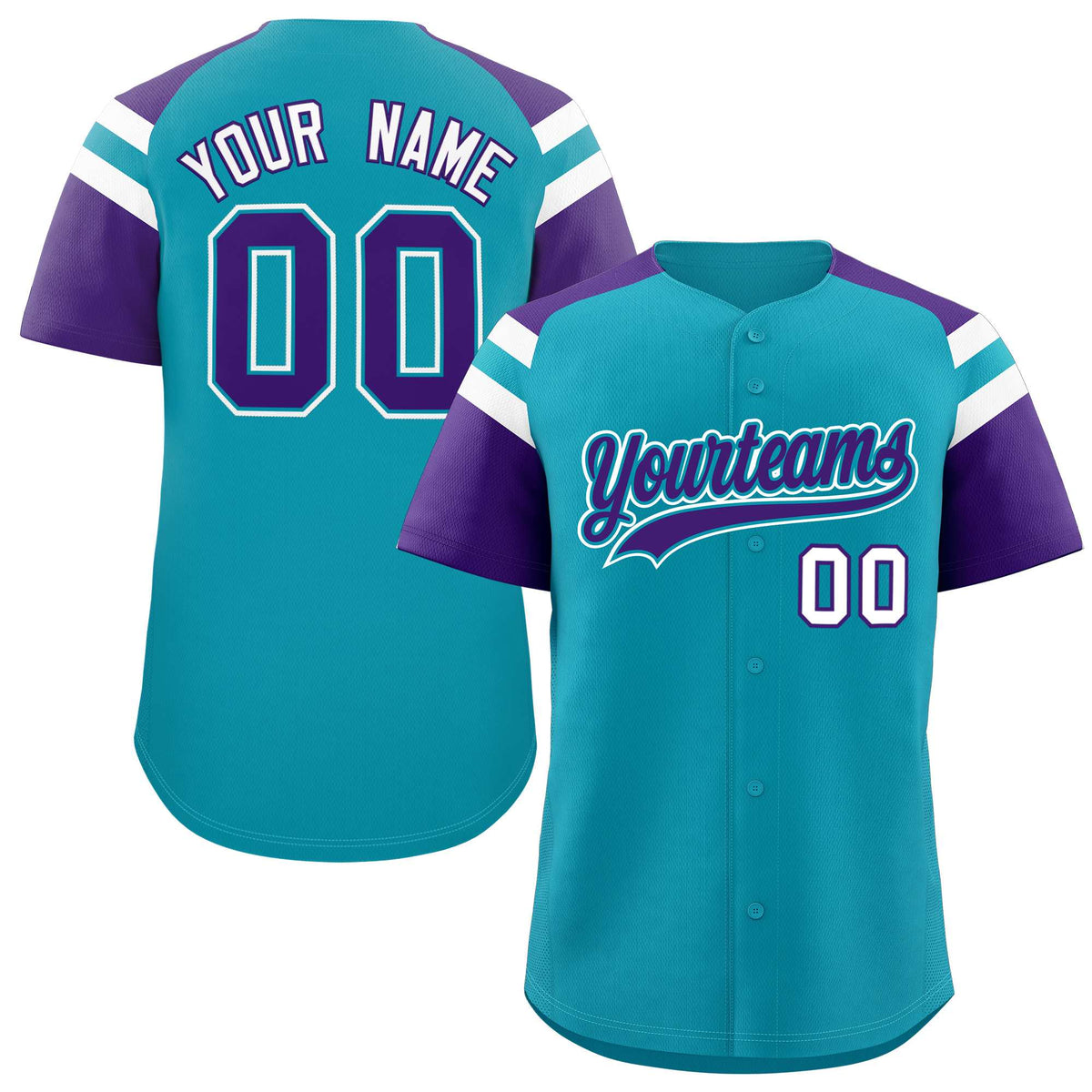 Custom Aqua Purple Contrast Raglan Sleeves Authentic Baseball Jersey| KXKSHOP
