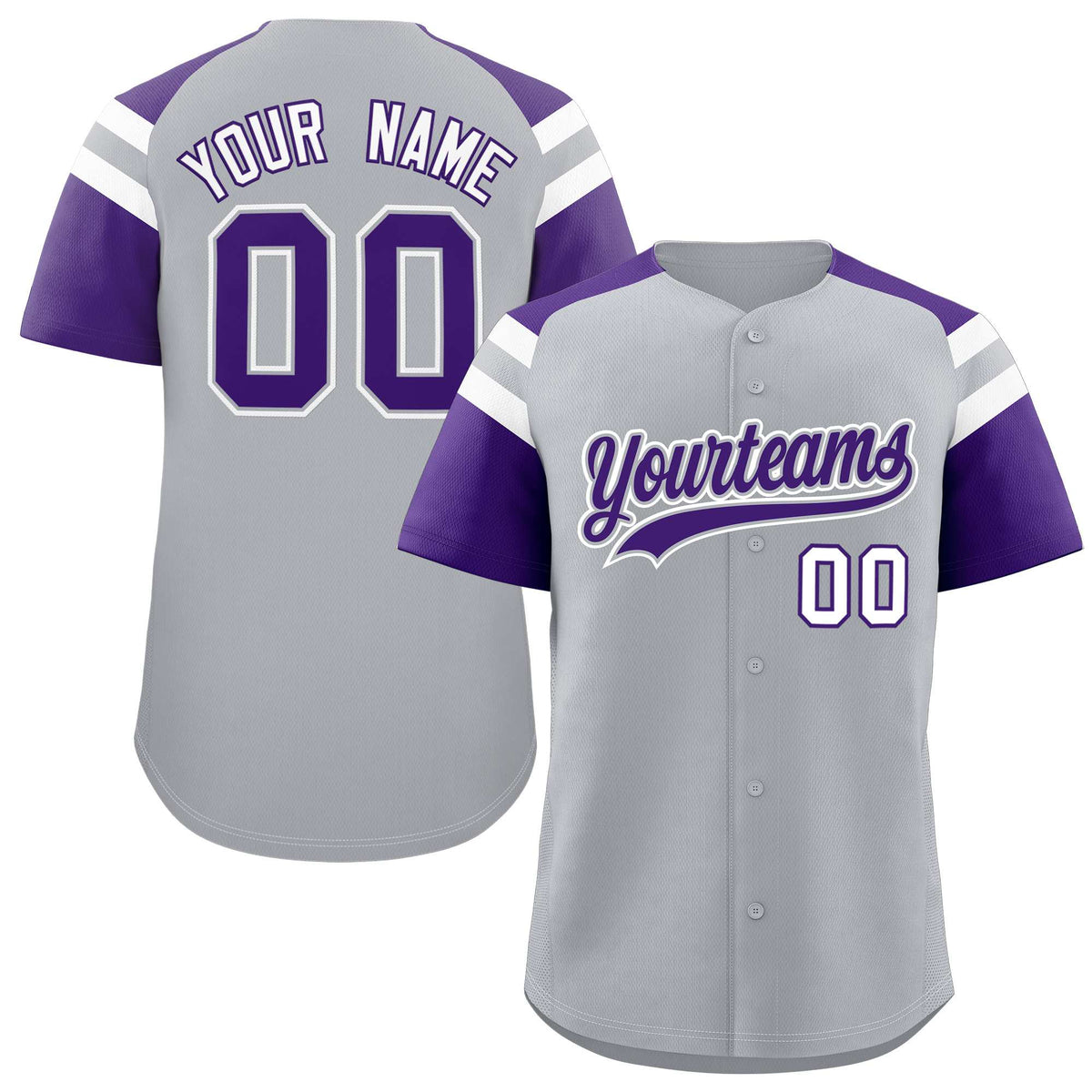 Custom Silver Purple Contrast Raglan Sleeves Authentic Baseball Jersey| KXKSHOP