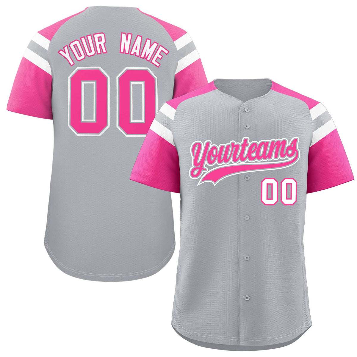 Custom Silver Pink Contrast Raglan Sleeves Authentic Baseball Jersey| KXKSHOP