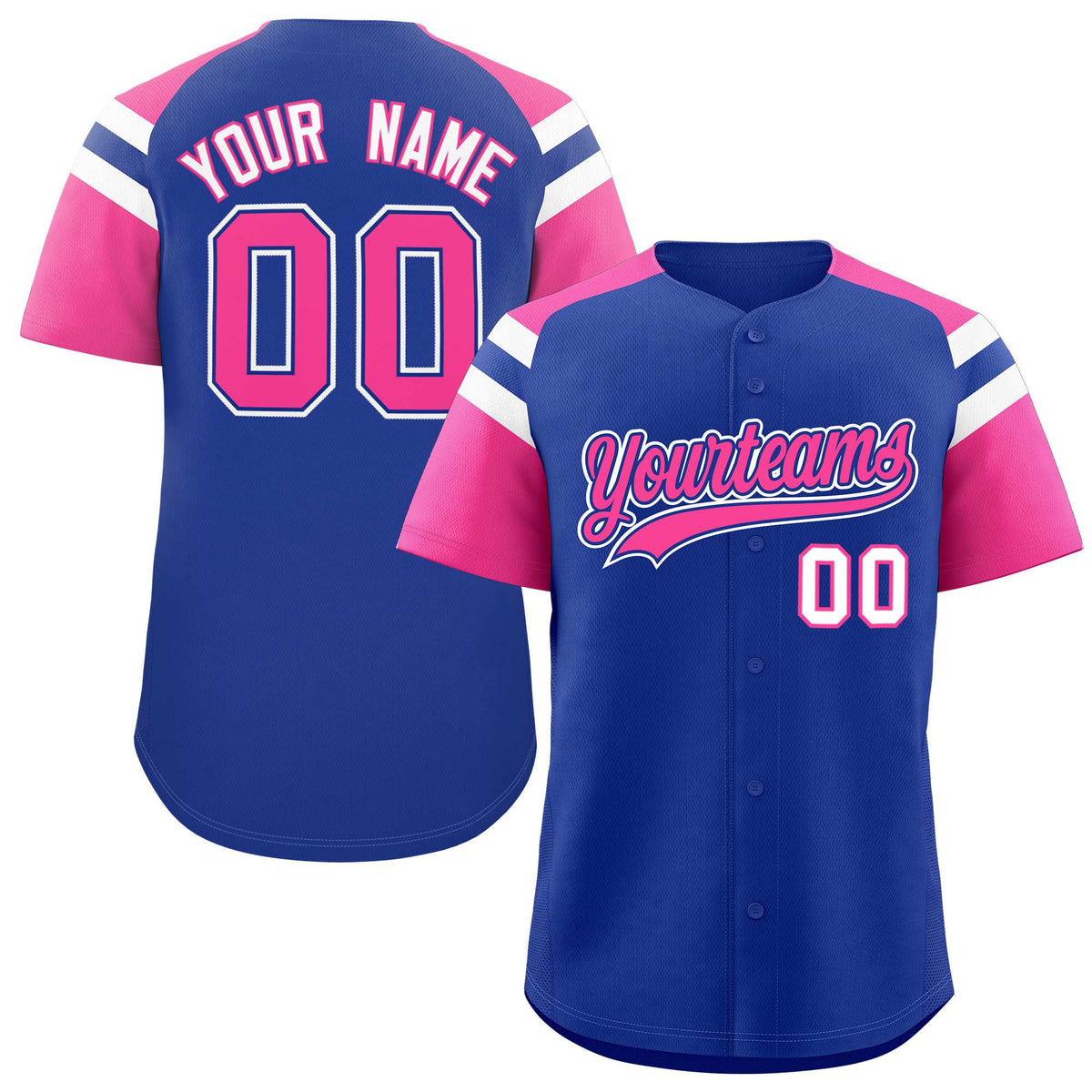 Custom Royal Pink Contrast Raglan Sleeves Authentic Baseball Jersey| KXKSHOP