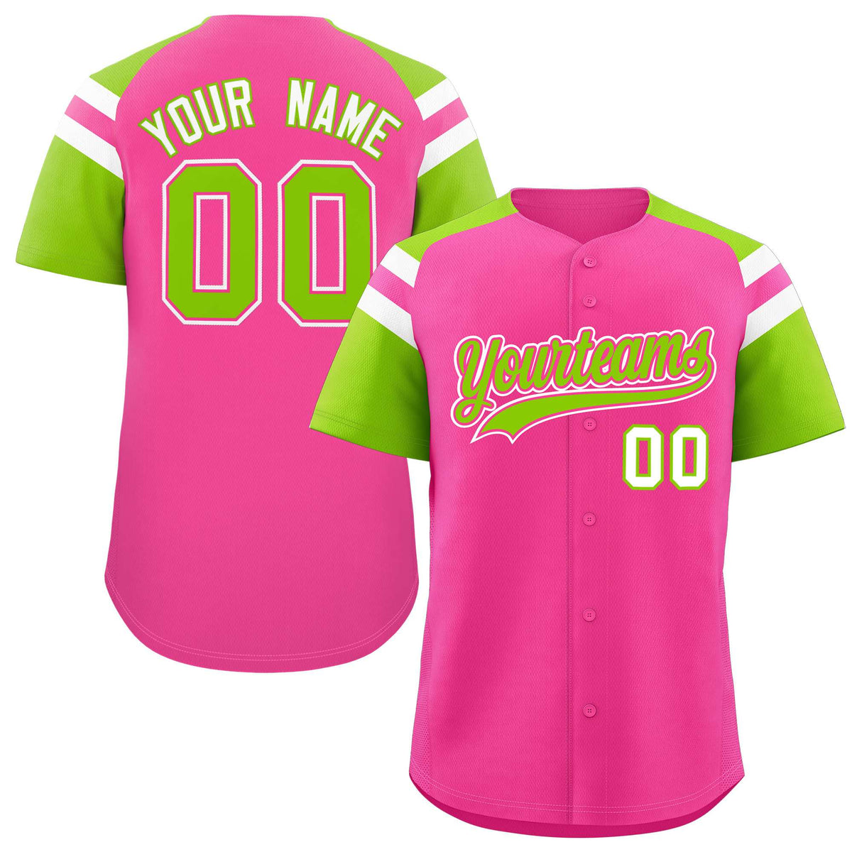 Custom Pink Neon Green Contrast Raglan Sleeves Authentic Baseball Jersey| KXKSHOP
