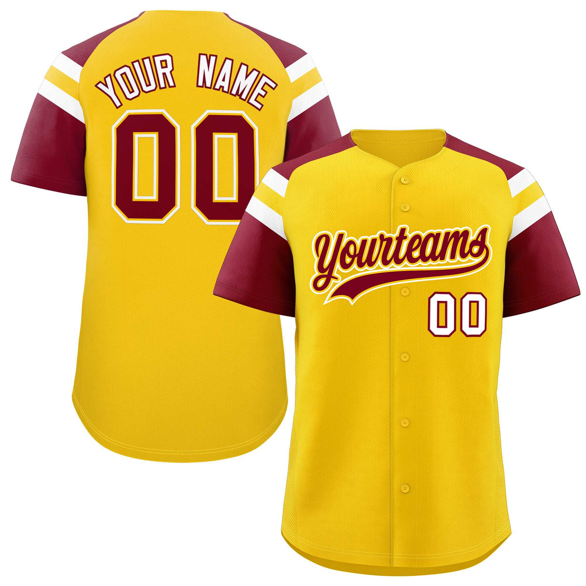 Custom Gold Crimson Contrast Raglan Sleeves Authentic Baseball Jersey| KXKSHOP