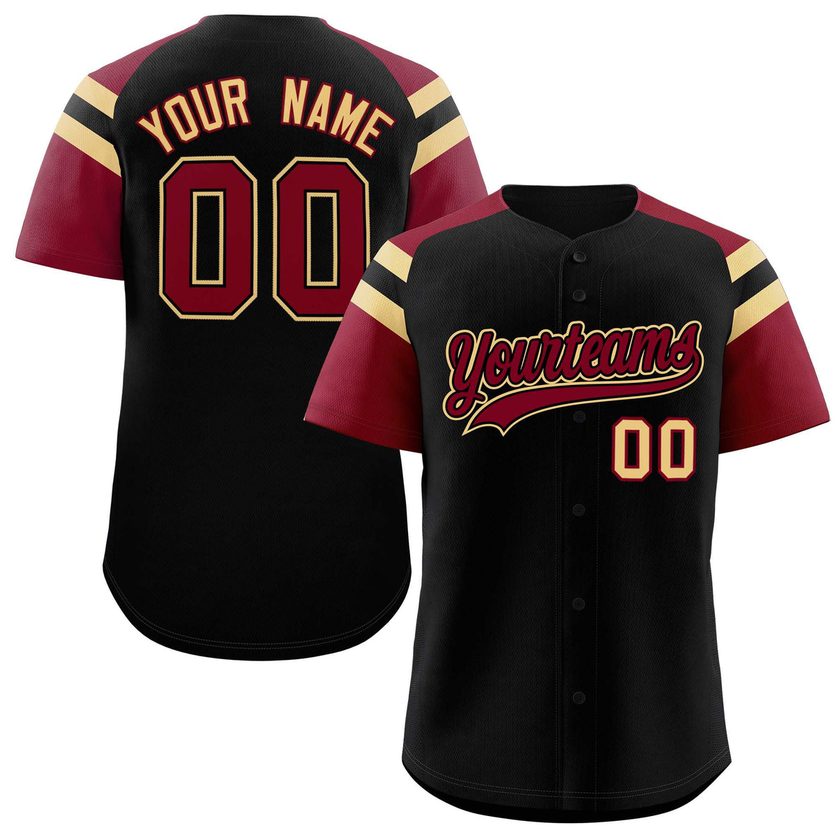 Custom Black Crimson Contrast Raglan Sleeves Authentic Baseball Jersey| KXKSHOP