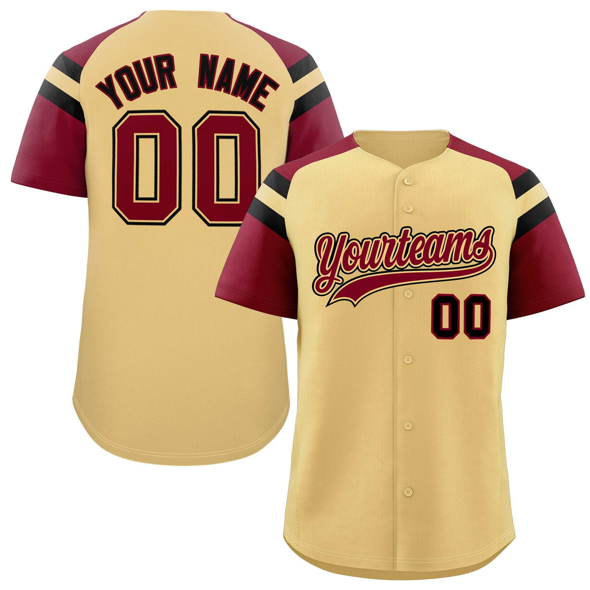 Custom Khaki Crimson Contrast Raglan Sleeves Authentic Baseball Jersey| KXKSHOP