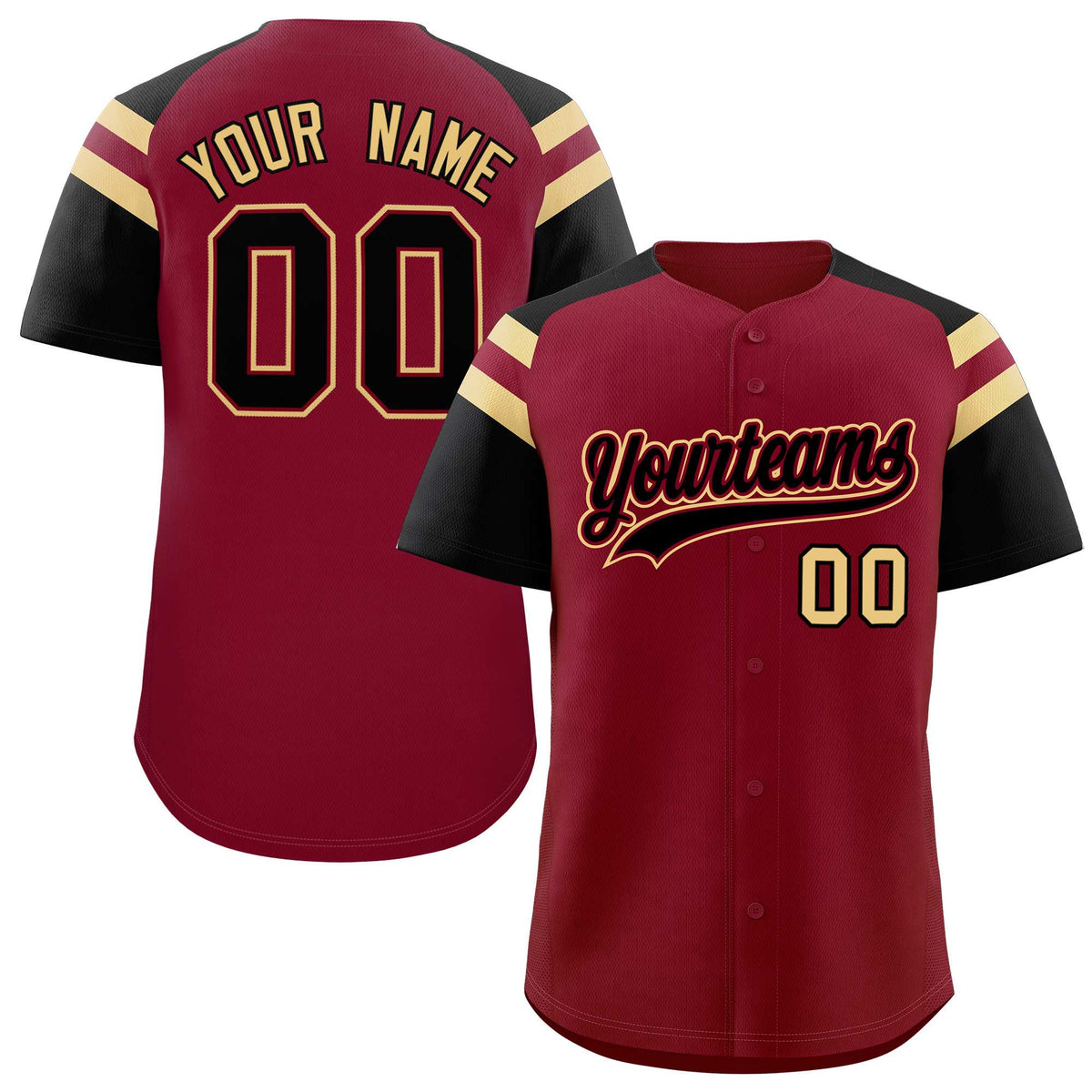 Custom Crimson Black Contrast Raglan Sleeves Authentic Baseball Jersey| KXKSHOP